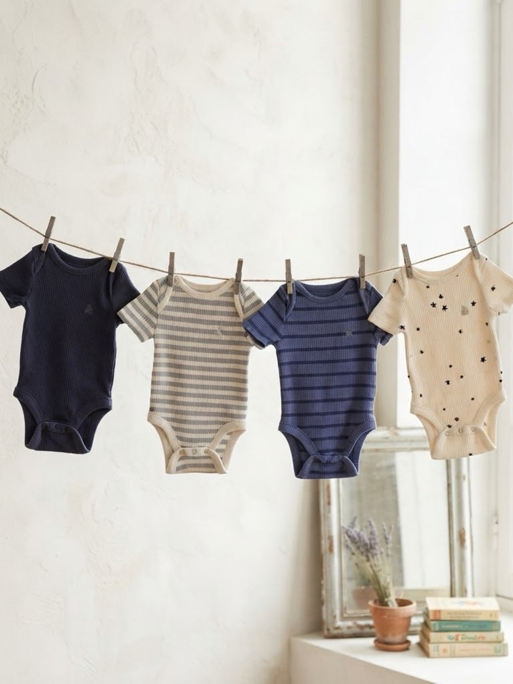 Baby Gap First Favorites Blue Cream Black Textured Short Sleeve Bodysuits Bundle